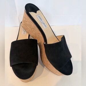 Jimmy Choo Black and Tan Wedge Sandals